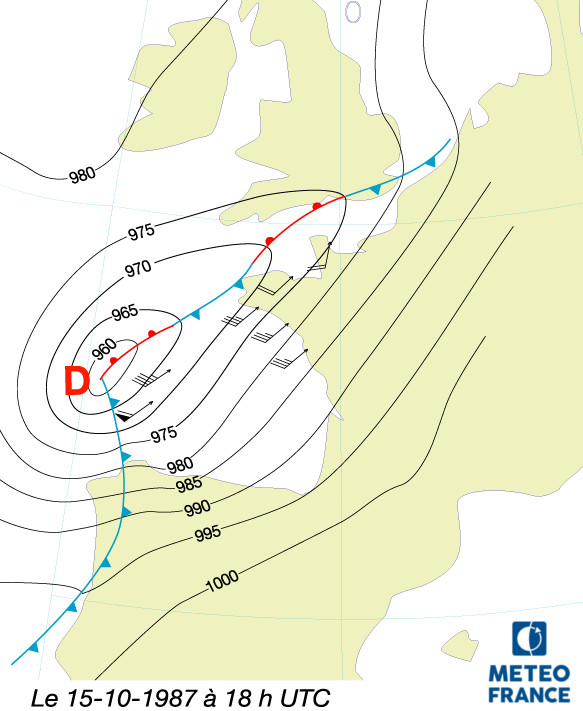 Image Meteorologie : Ouragan du 15 octobre 1987 en France a 18h UTC